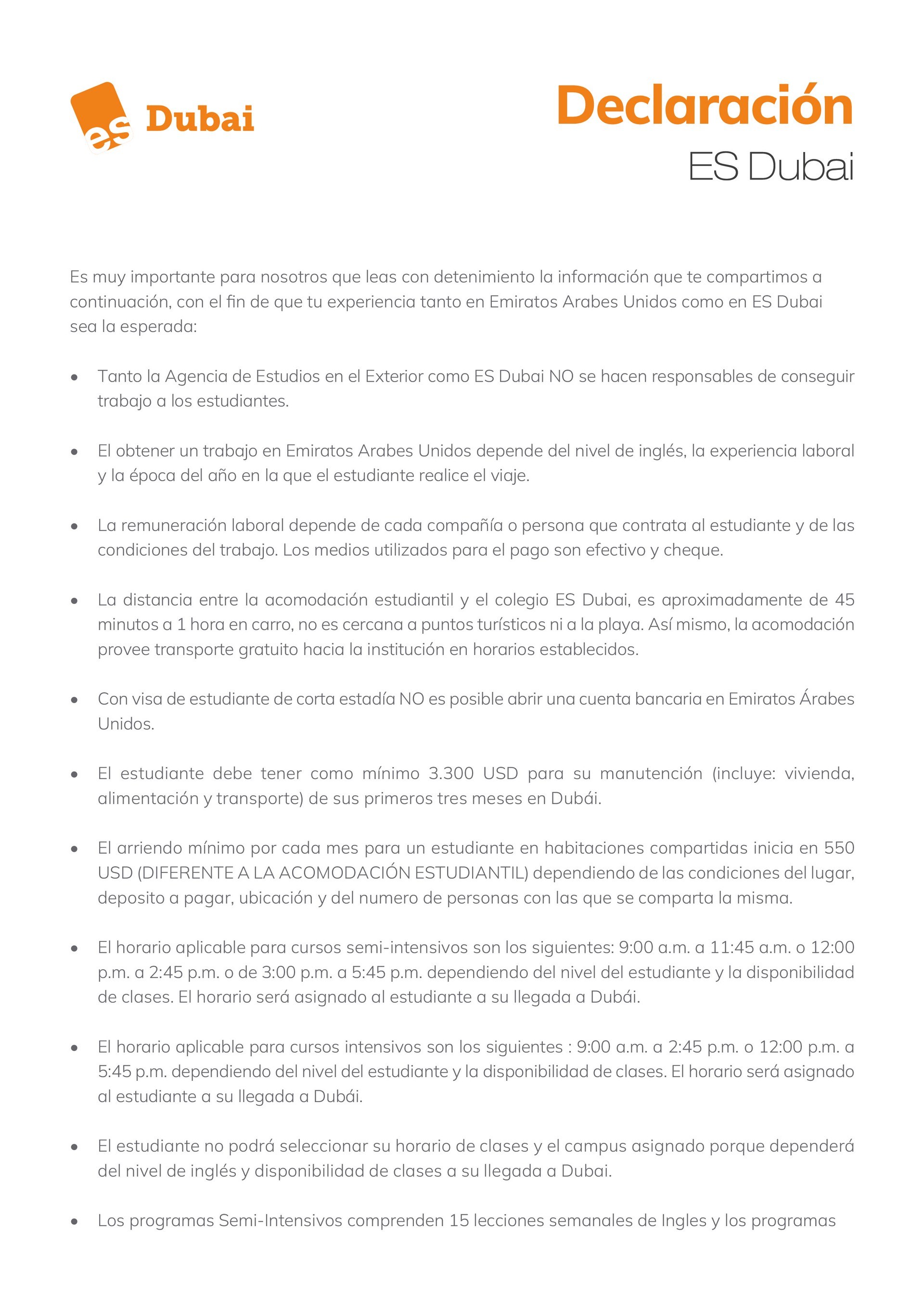 ES 두바이 성명서_단기_라틴아메리카_스페인어_학생_2023