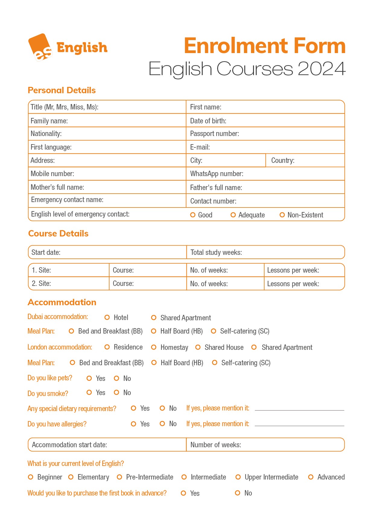 ES Dubai-ES English Enrolment Form 2024 – cover