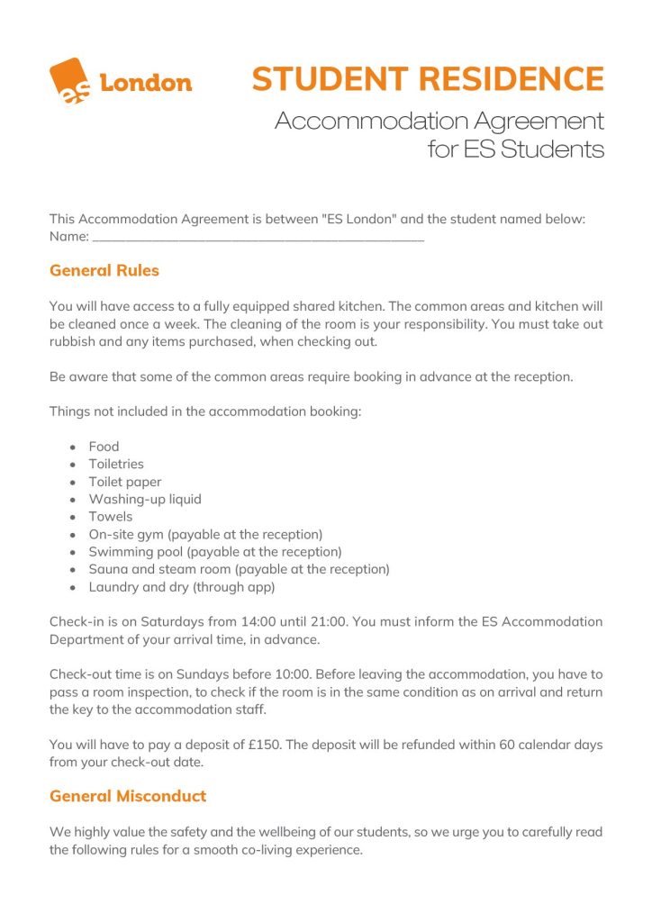 ES Dubai-ES London Student Residence ACC Agreement – cover